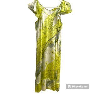 Solola Green Floral Ruffled Maxi Dress Split Sleeves Size 42‎